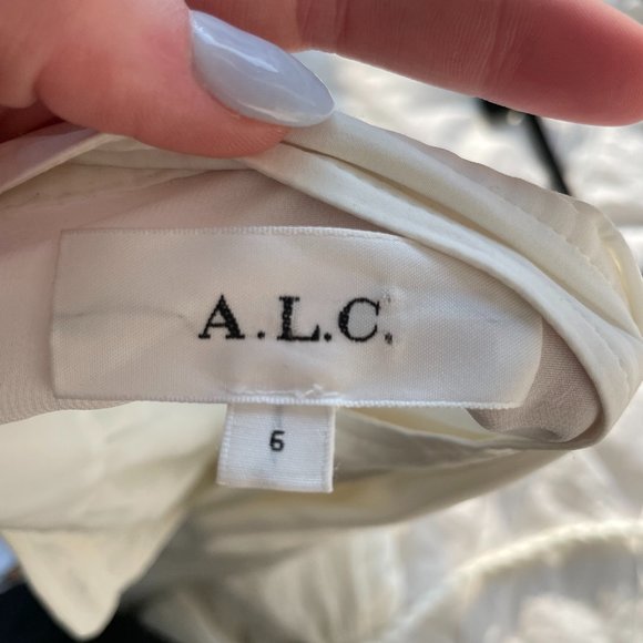 A.L.C. Blouson Long Sleeve Mini Dress White Button Up String Belt Flounce Hem - Picture 2 of 11